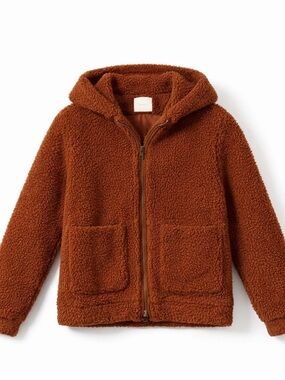 Elodie Rust Brown Teddy Jacket with Hood